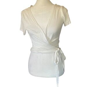 Womens Minimalist Balletcore White Wrap Cropped Top Small Clean Girl Coquette